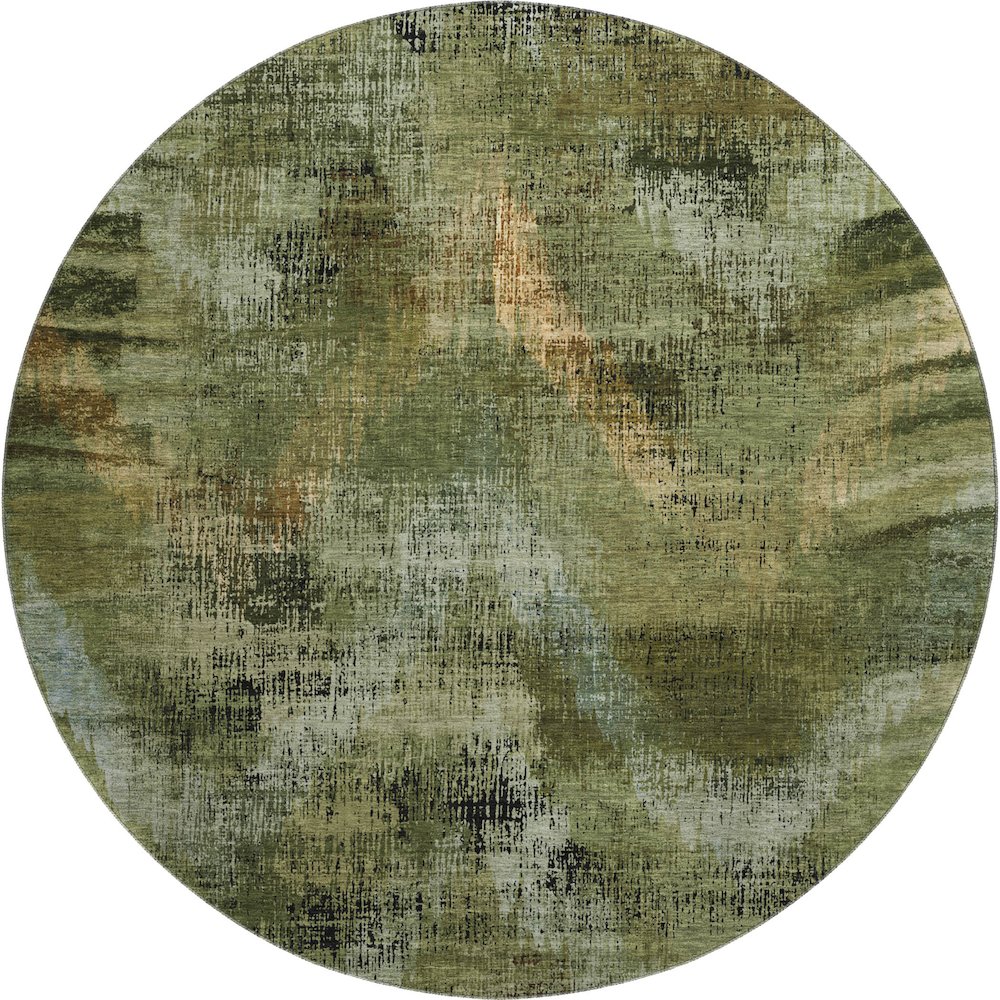 Premium Machine Washable Mayfield AMF792 Olive 8' x 8' Round Rug. Picture 1