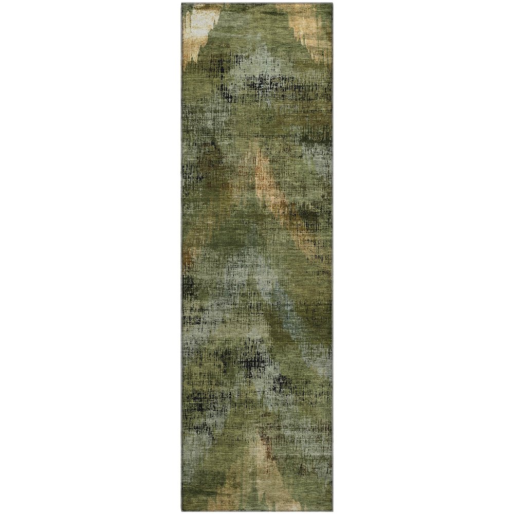 Premium Machine Washable Mayfield AMF792 Olive 2'3" x 7'6" Runner Rug. Picture 1