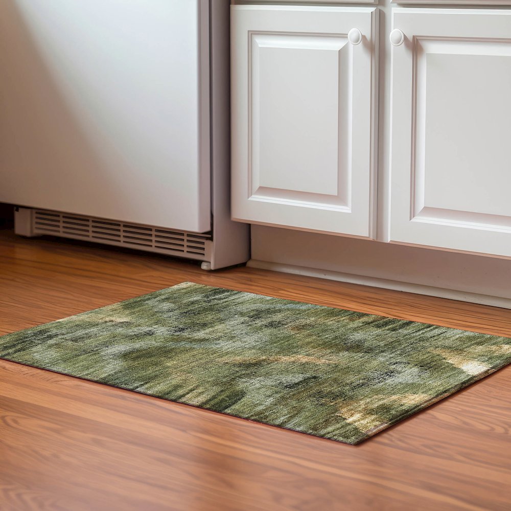 Premium Machine Washable Mayfield AMF792 Olive 1'8" x 2'6" Rug. Picture 5