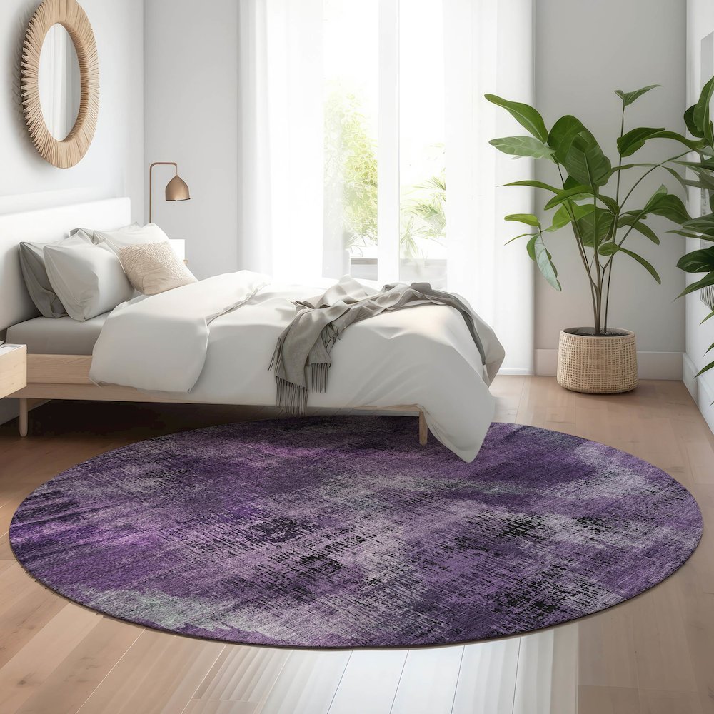 Premium Machine Washable Mayfield AMF792 Purple 8' x 8' Round Rug. Picture 5