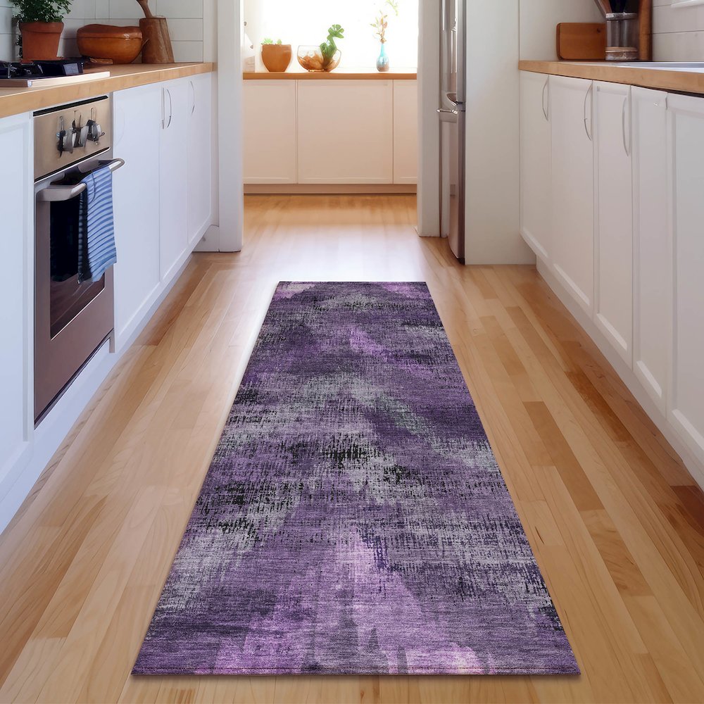 Premium Machine Washable Mayfield AMF792 Purple 2'3" x 7'6" Runner Rug. Picture 5