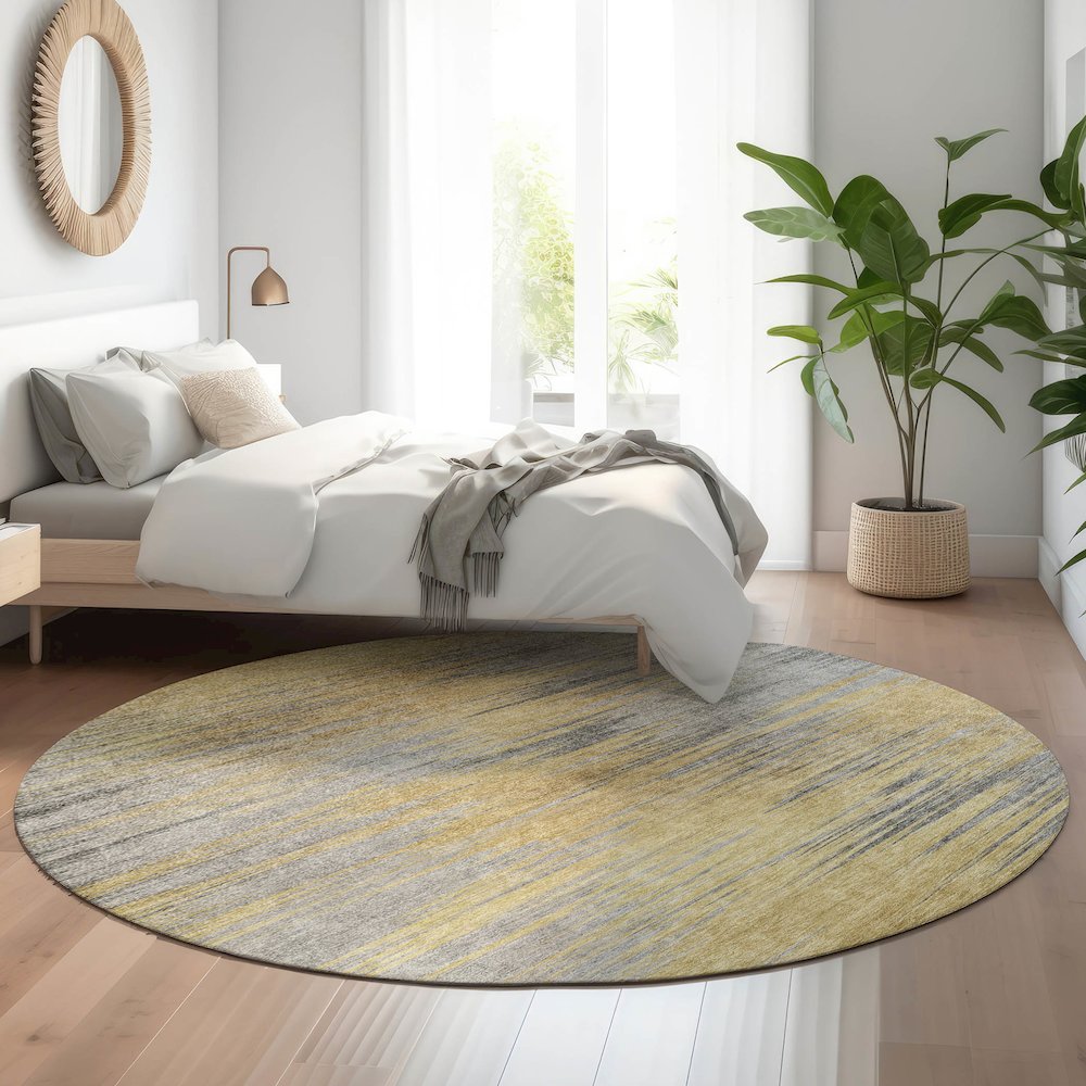 Premium Machine Washable Mayfield AMF793 Gold 8' x 8' Round Rug. Picture 5