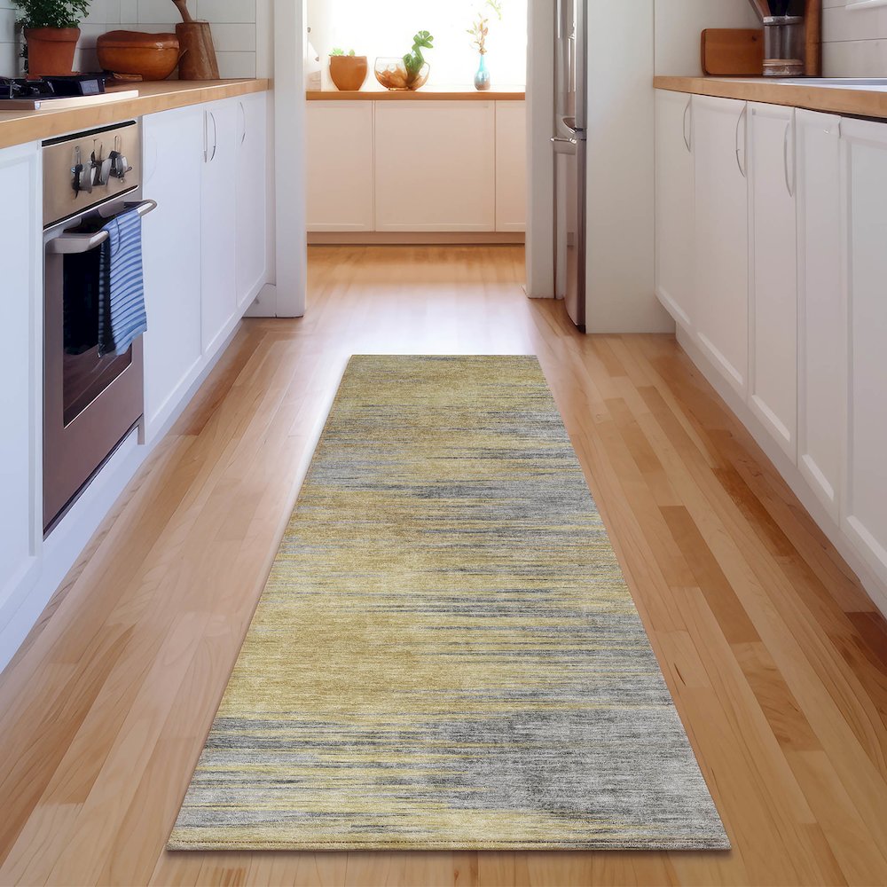 Premium Machine Washable Mayfield AMF793 Gold 2'3" x 7'6" Runner Rug. Picture 5