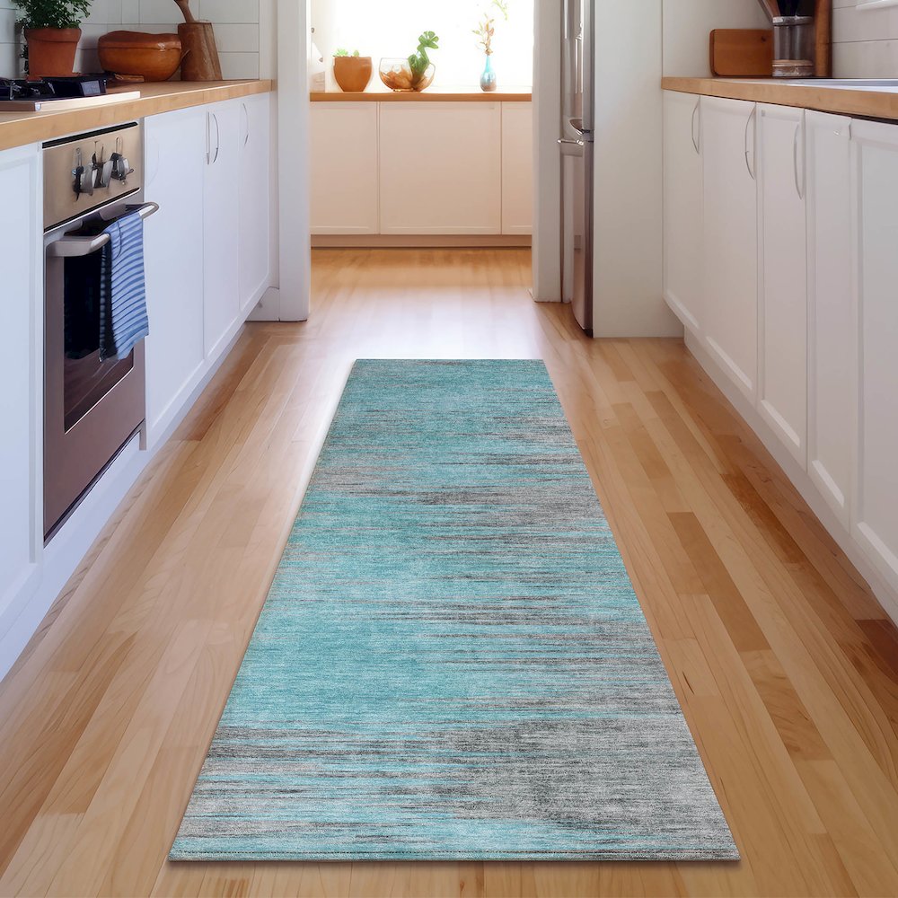 Premium Machine Washable Mayfield AMF793 Teal 2'3" x 7'6" Runner Rug. Picture 5