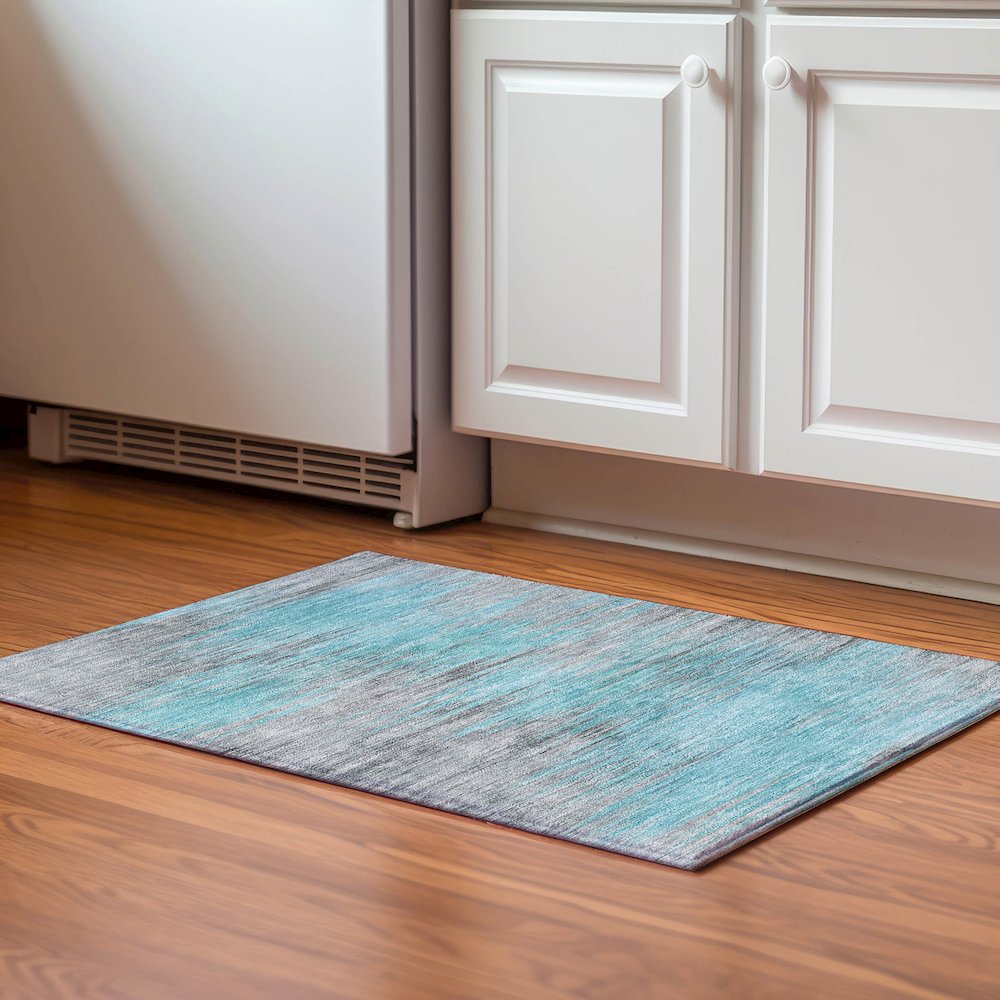 Premium Machine Washable Mayfield AMF793 Teal 1'8" x 2'6" Rug. Picture 5