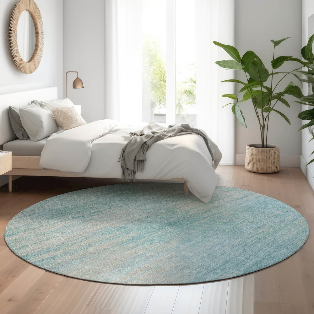Premium Machine Washable Mayfield AMF794 Aqua 8' x 8' Round Rug. Picture 5