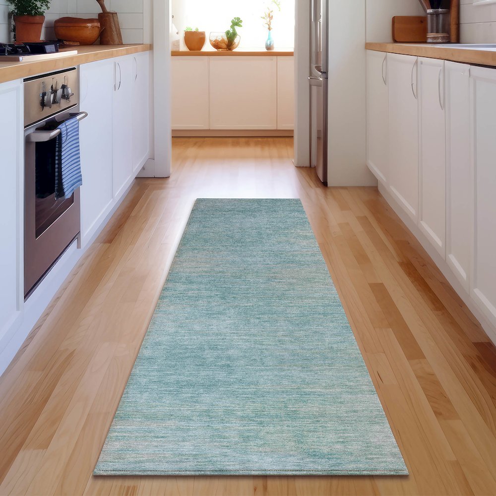 Premium Machine Washable Mayfield AMF794 Aqua 2'3" x 7'6" Runner Rug. Picture 5