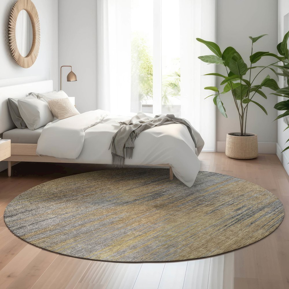 Premium Machine Washable Mayfield AMF794 Brown 8' x 8' Round Rug. Picture 5