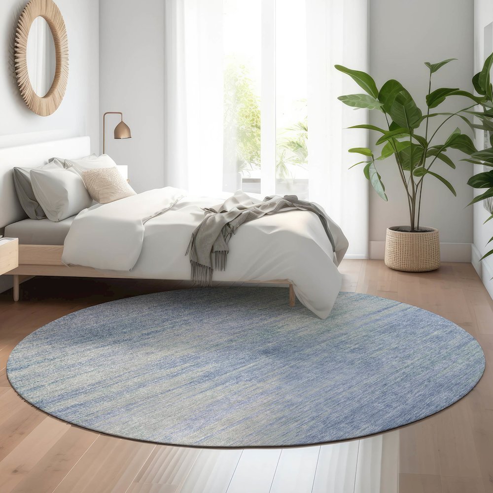 Premium Machine Washable Mayfield AMF794 Denim 8' x 8' Round Rug. Picture 5