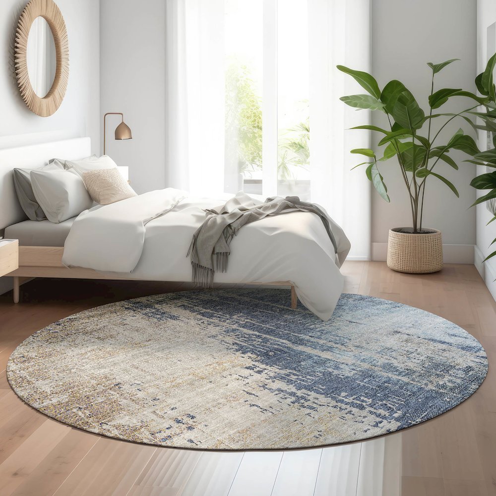 Premium Machine Washable Mayfield AMF795 Navy 8' x 8' Round Rug. Picture 5
