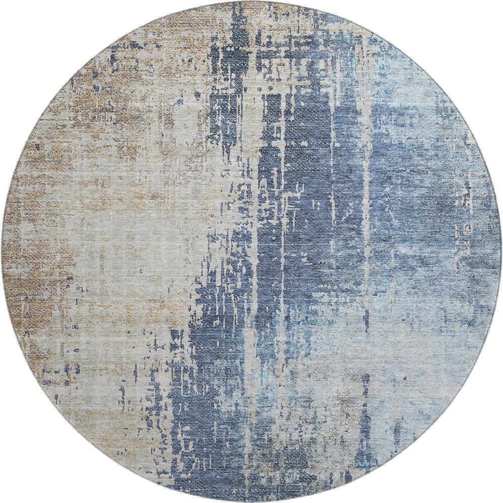 Premium Machine Washable Mayfield AMF795 Navy 8' x 8' Round Rug. Picture 1