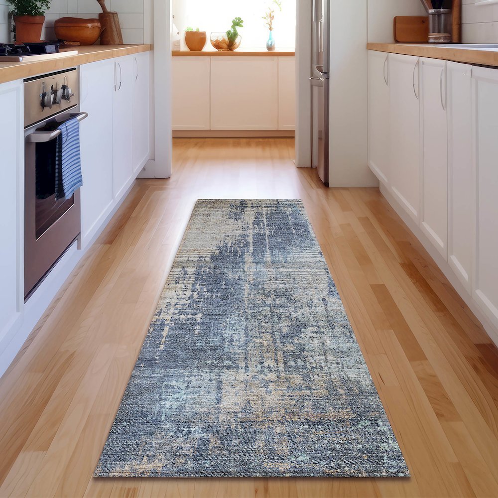 Premium Machine Washable Mayfield AMF795 Navy 2'3" x 7'6" Runner Rug. Picture 5