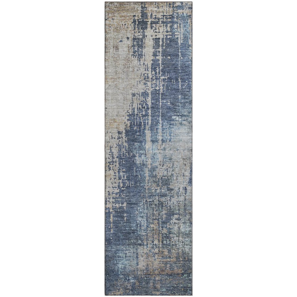 Premium Machine Washable Mayfield AMF795 Navy 2'3" x 7'6" Runner Rug. Picture 1