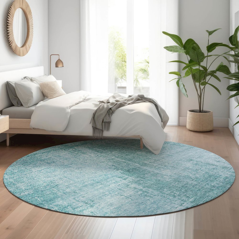 Premium Machine Washable Mayfield AMF796 Aqua 8' x 8' Round Rug. Picture 5