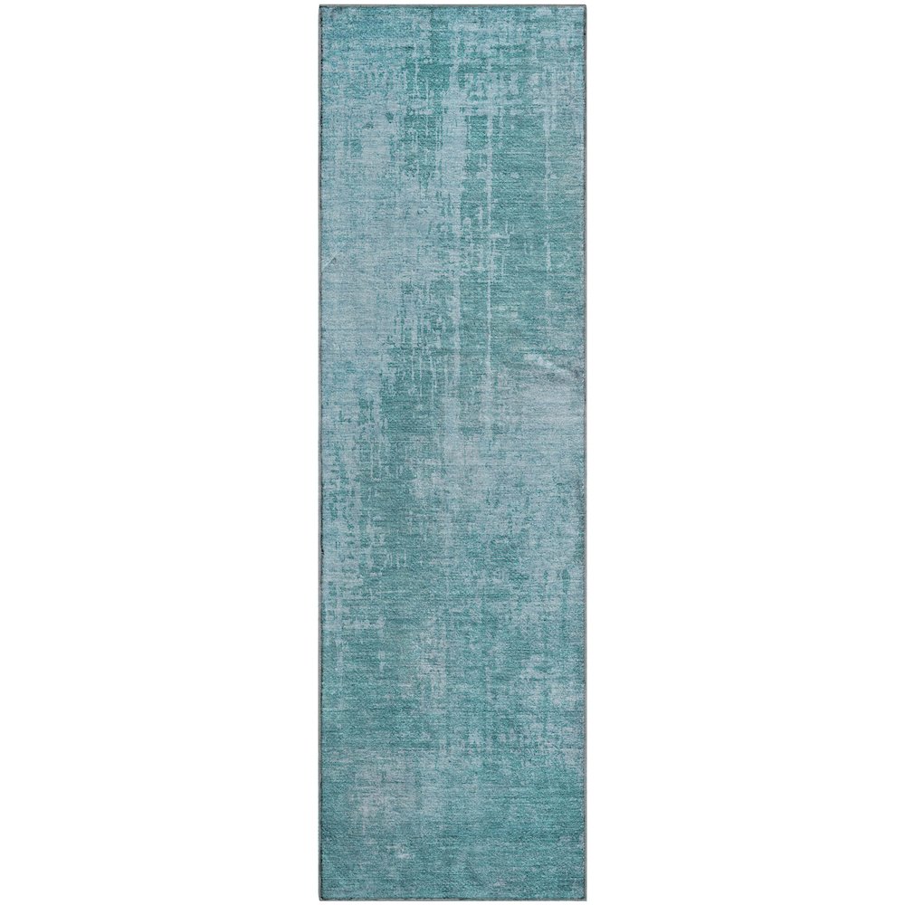 Premium Machine Washable Mayfield AMF796 Aqua 2'3" x 7'6" Runner Rug. Picture 1