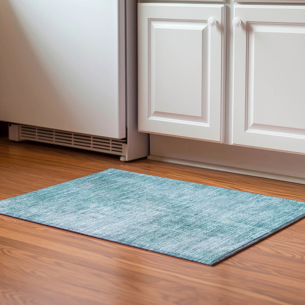 Premium Machine Washable Mayfield AMF796 Aqua 1'8" x 2'6" Rug. Picture 5