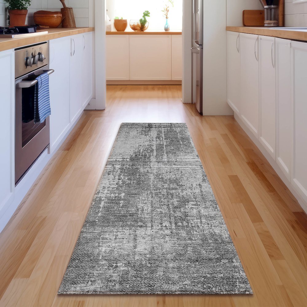Premium Machine Washable Mayfield AMF796 Gray 2'3" x 7'6" Runner Rug. Picture 5
