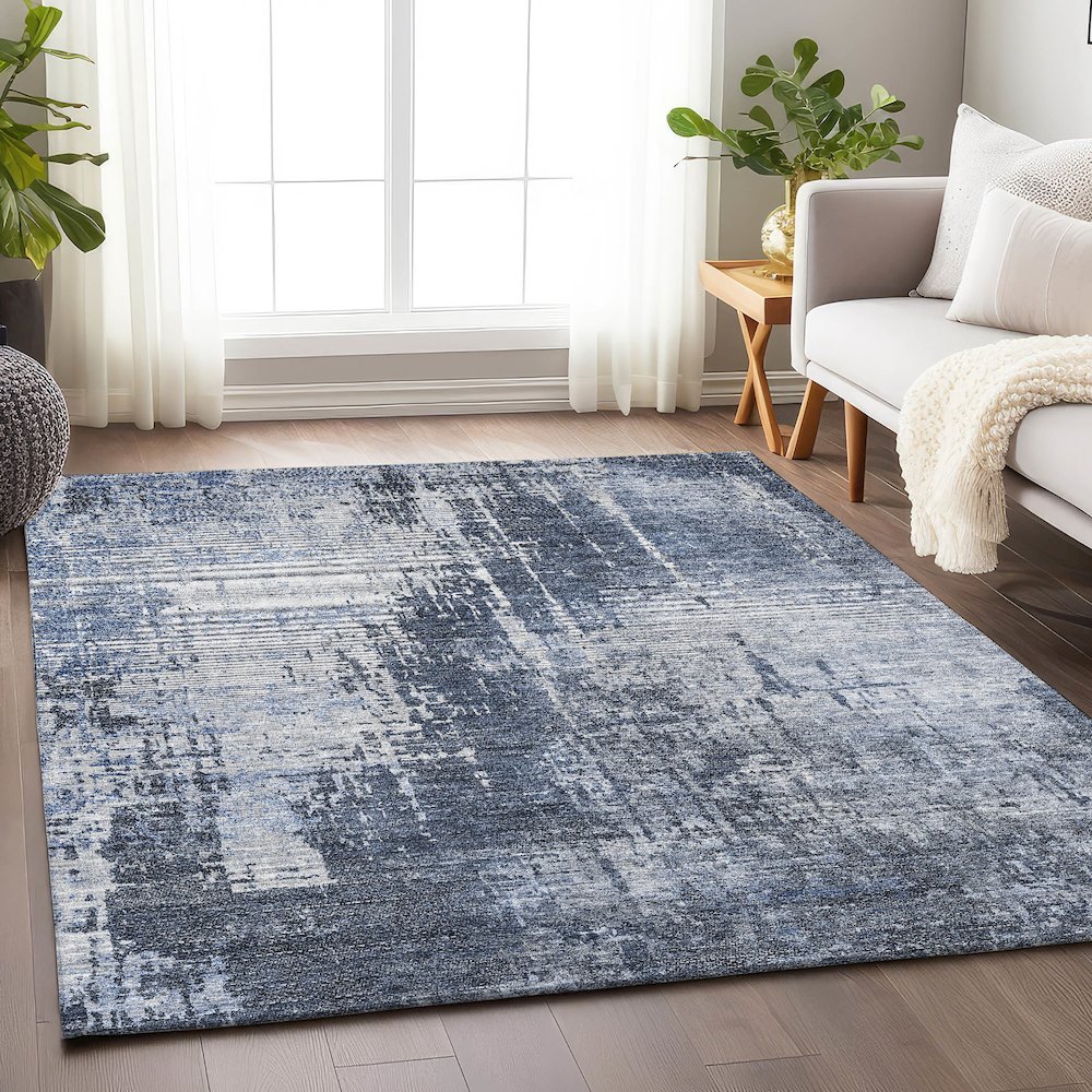 Premium Machine Washable Mayfield AMF796 Navy 2'6" x 3'10" Rug. Picture 6