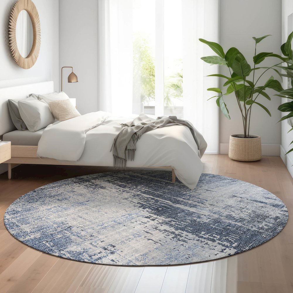 Premium Machine Washable Mayfield AMF796 Navy 8' x 8' Round Rug. Picture 5