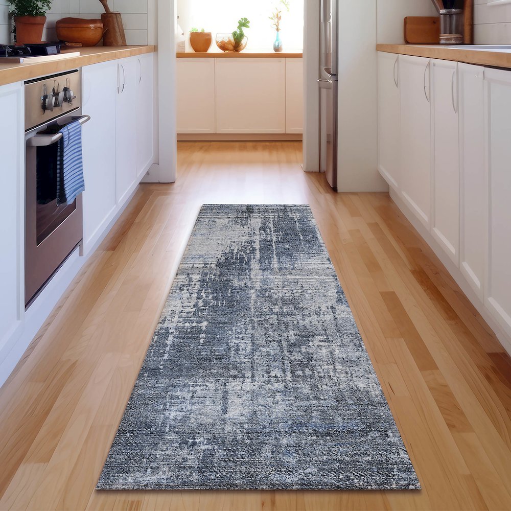 Premium Machine Washable Mayfield AMF796 Navy 2'3" x 7'6" Runner Rug. Picture 5
