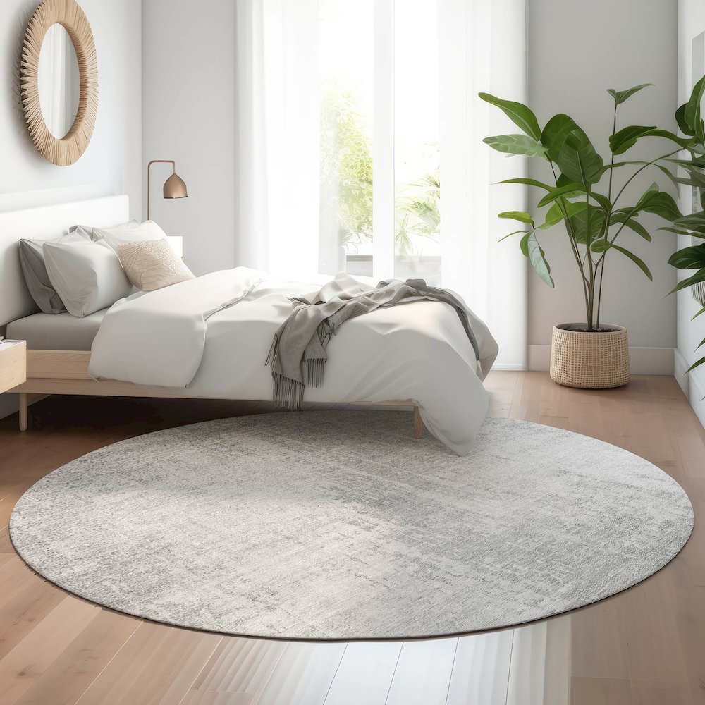 Premium Machine Washable Mayfield AMF796 Silver 8' x 8' Round Rug. Picture 5