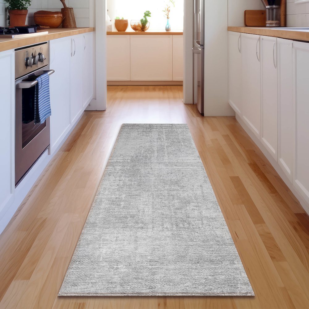 Premium Machine Washable Mayfield AMF796 Silver 2'3" x 7'6" Runner Rug. Picture 5