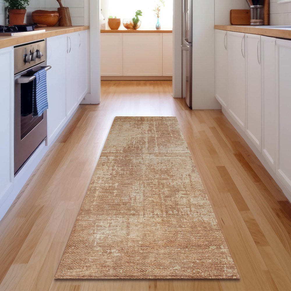 Premium Machine Washable Mayfield AMF796 Terracotta 2'3" x 7'6" Runner Rug. Picture 5