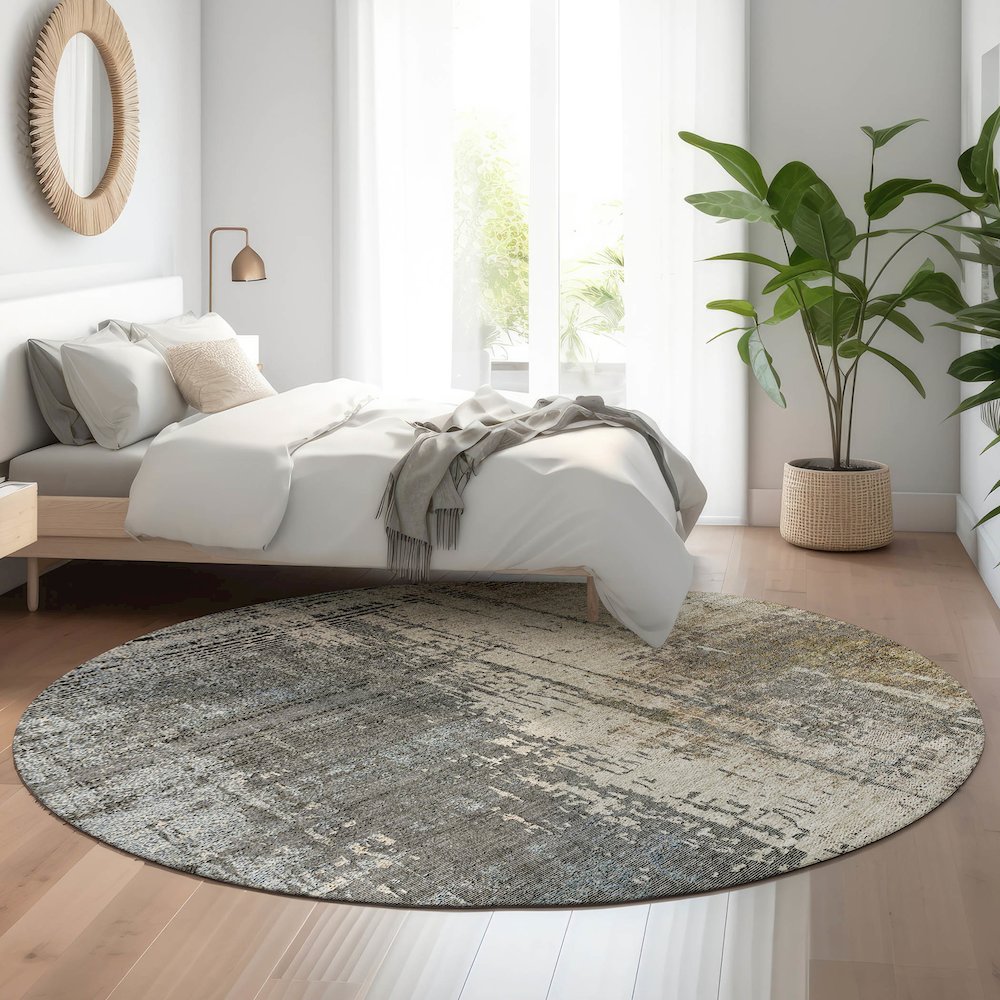 Premium Machine Washable Mayfield AMF797 Beige 8' x 8' Round Rug. Picture 5
