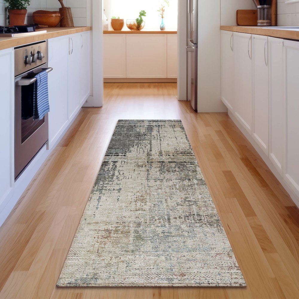 Premium Machine Washable Mayfield AMF797 Beige 2'3" x 7'6" Runner Rug. Picture 5