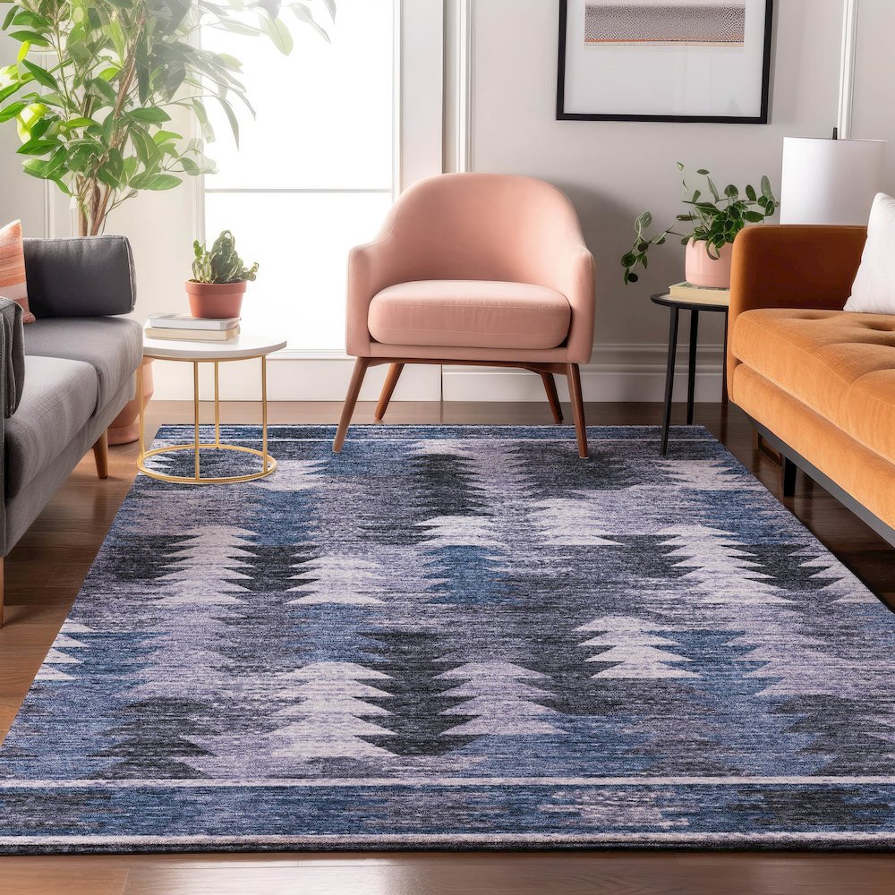 Premium Machine Washable Mayfield AMF798 Blue 2'6" x 3'10" Rug. Picture 5