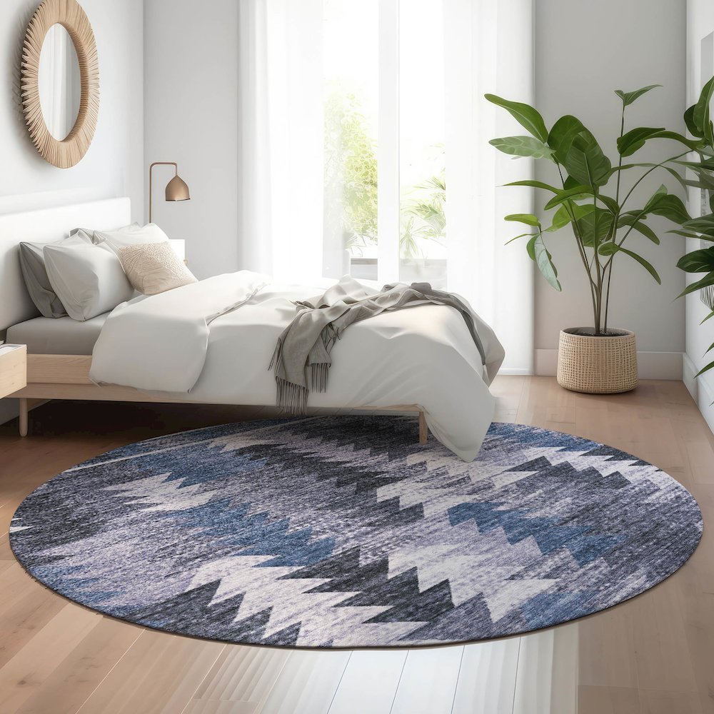 Premium Machine Washable Mayfield AMF798 Blue 8' x 8' Round Rug. Picture 5