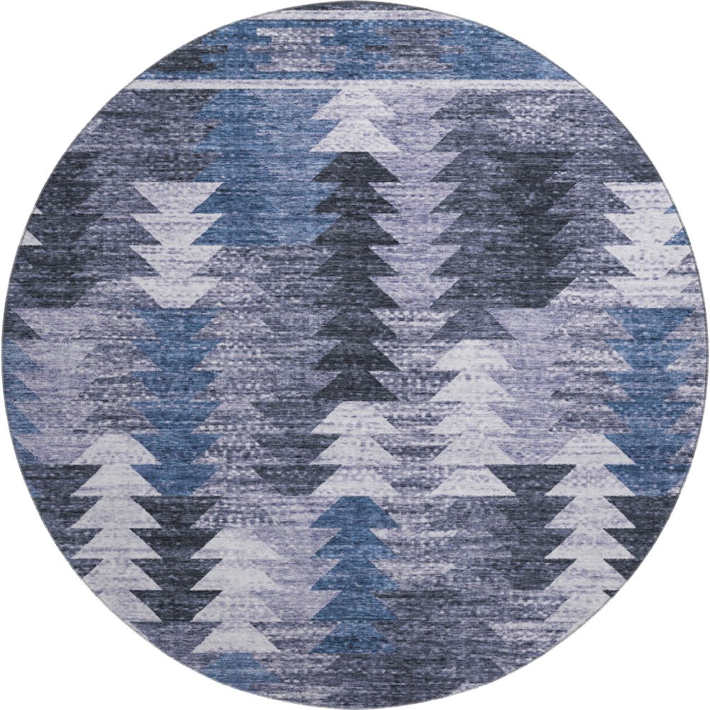 Premium Machine Washable Mayfield AMF798 Blue 8' x 8' Round Rug. Picture 1