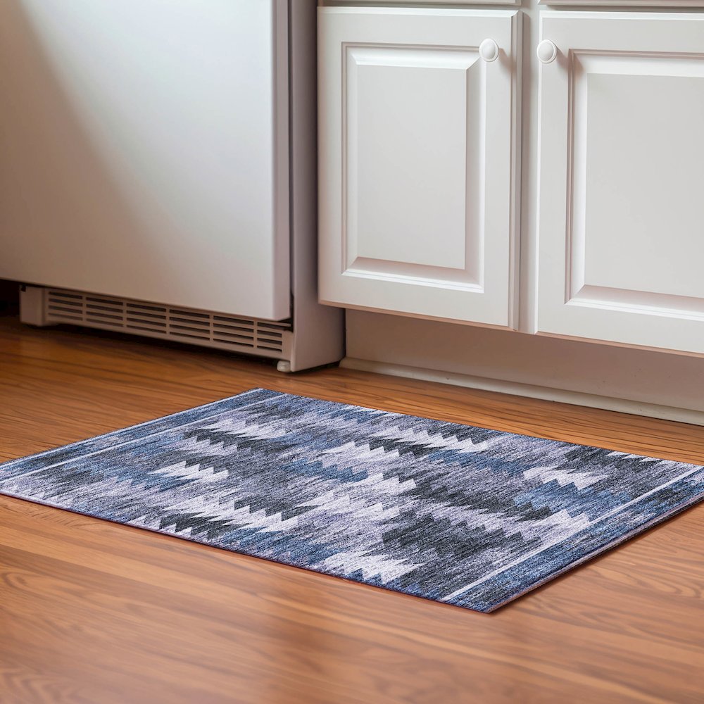 Premium Machine Washable Mayfield AMF798 Blue 1'8" x 2'6" Rug. Picture 5