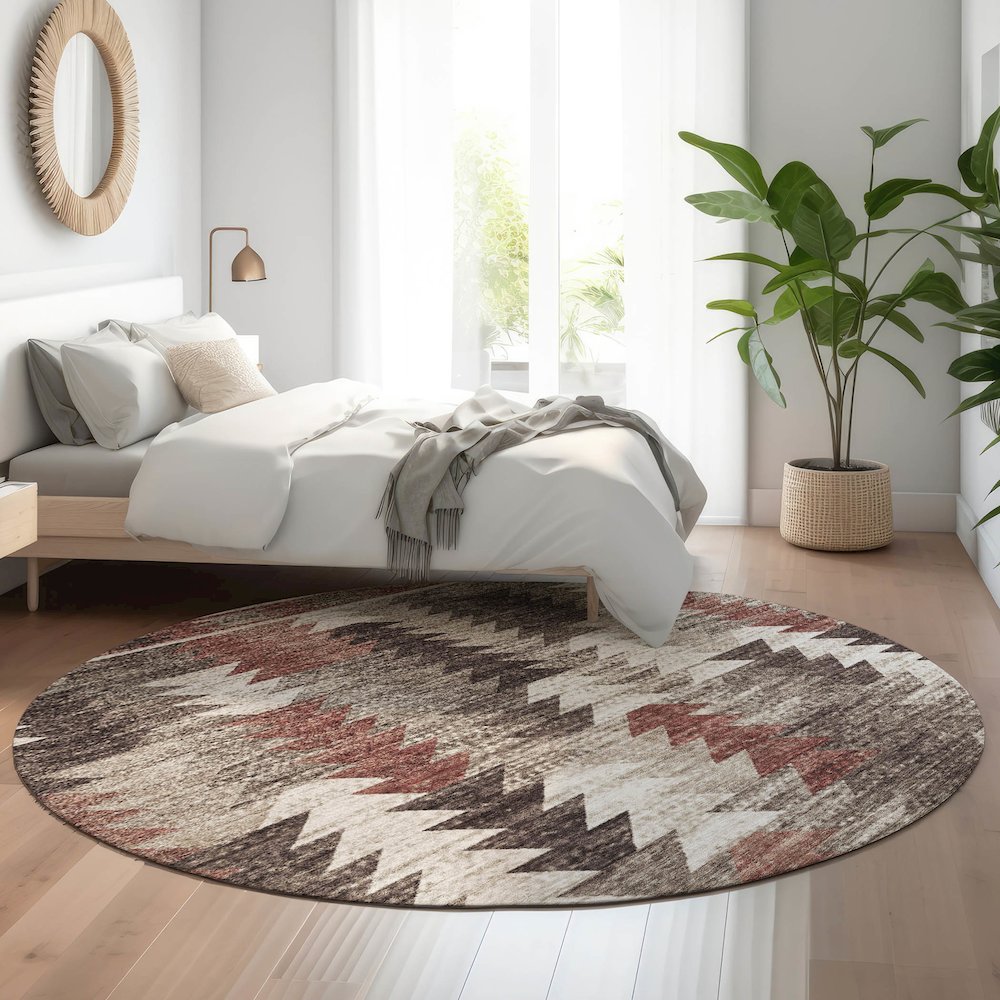 Premium Machine Washable Mayfield AMF798 Chocolate 8' x 8' Round Rug. Picture 5