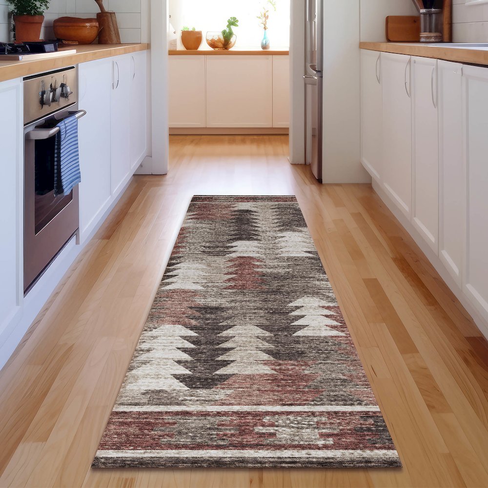 Premium Machine Washable Mayfield AMF798 Chocolate 2'3" x 7'6" Runner Rug. Picture 5