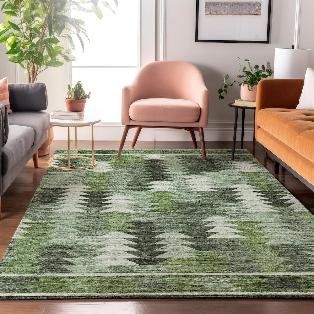 Premium Machine Washable Mayfield AMF798 Olive 2'6" x 3'10" Rug. Picture 5