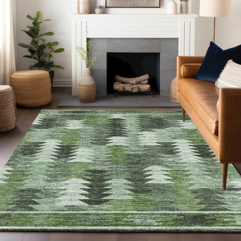 Premium Machine Washable Mayfield AMF798 Olive 2'6" x 3'10" Rug. Picture 6