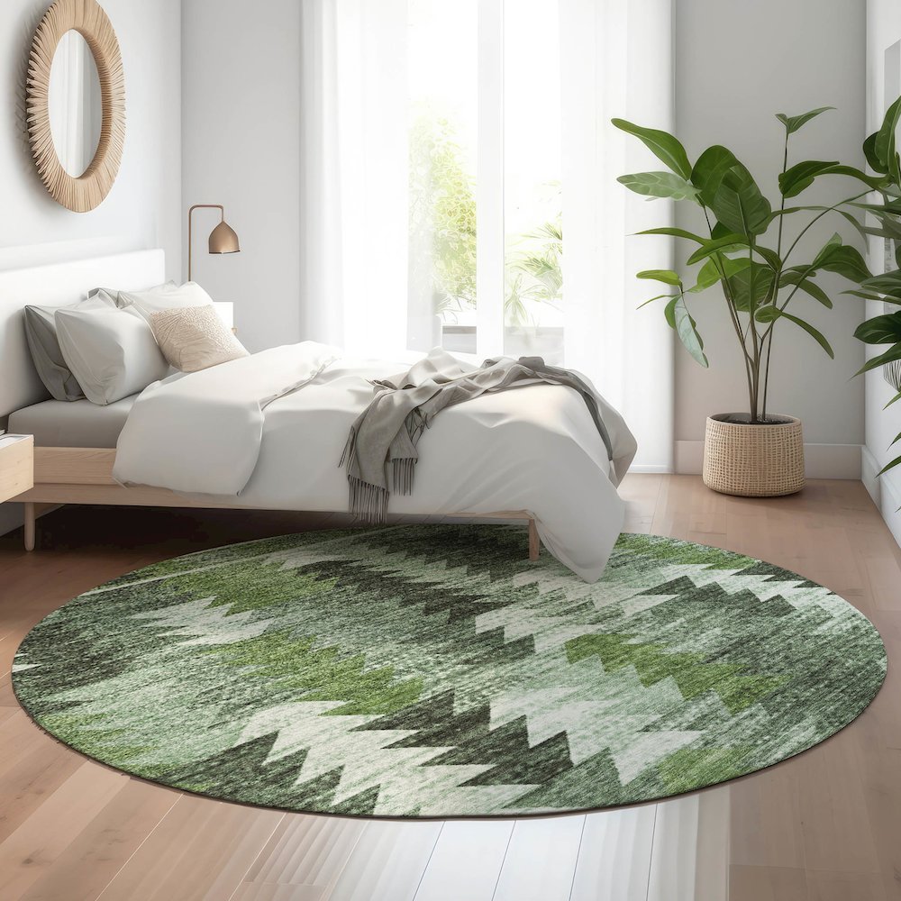 Premium Machine Washable Mayfield AMF798 Olive 8' x 8' Round Rug. Picture 5