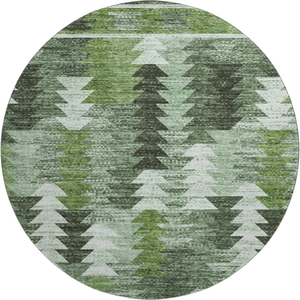 Premium Machine Washable Mayfield AMF798 Olive 8' x 8' Round Rug. Picture 1