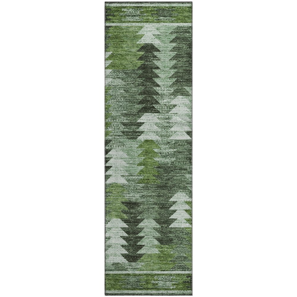 Premium Machine Washable Mayfield AMF798 Olive 2'3" x 7'6" Runner Rug. Picture 1