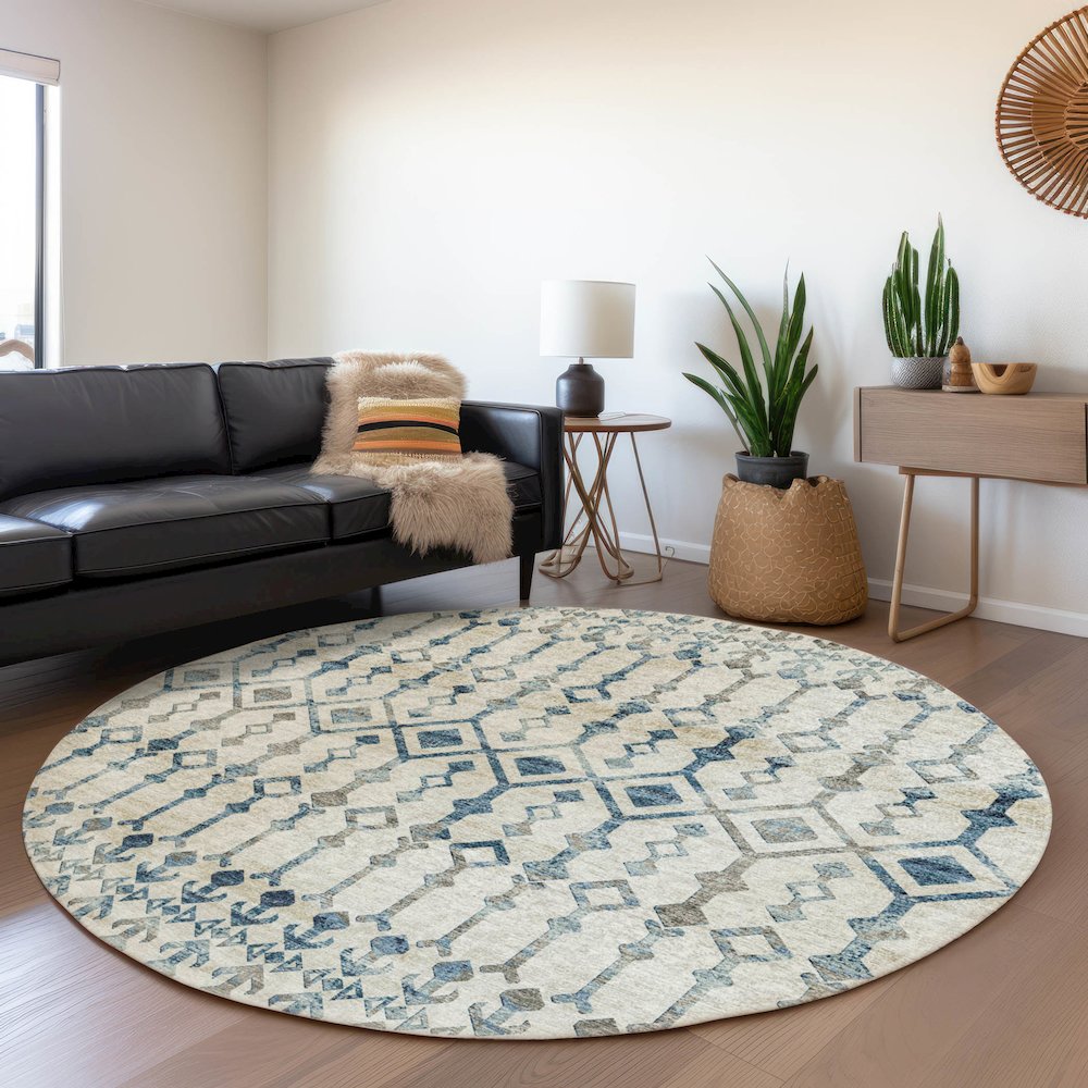 Premium Machine Washable Mayfield  Ivory 8' x 8' Round Rug. Picture 5