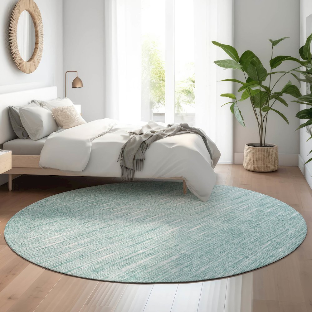 Premium Machine Washable Mayfield AMF800 Aqua 8' x 8' Round Rug. Picture 5