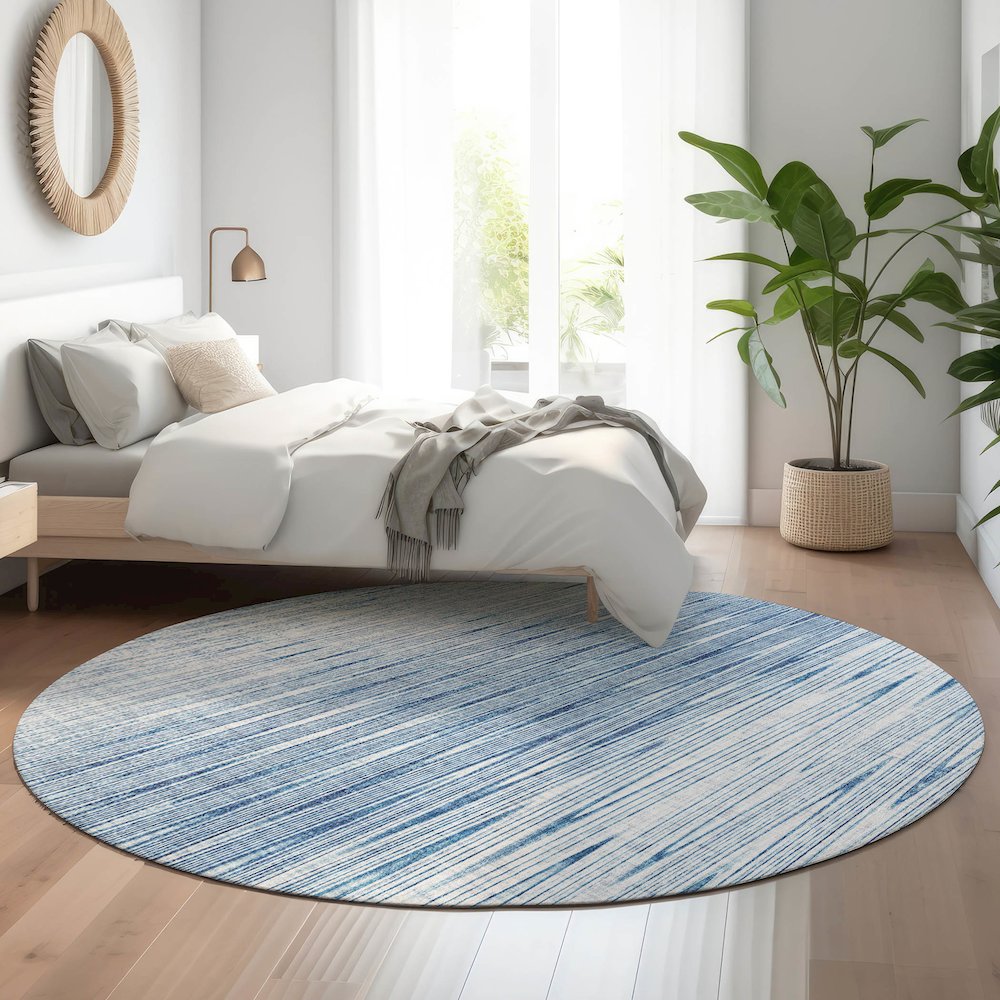 Premium Machine Washable Mayfield AMF800 Blue 8' x 8' Round Rug. Picture 5
