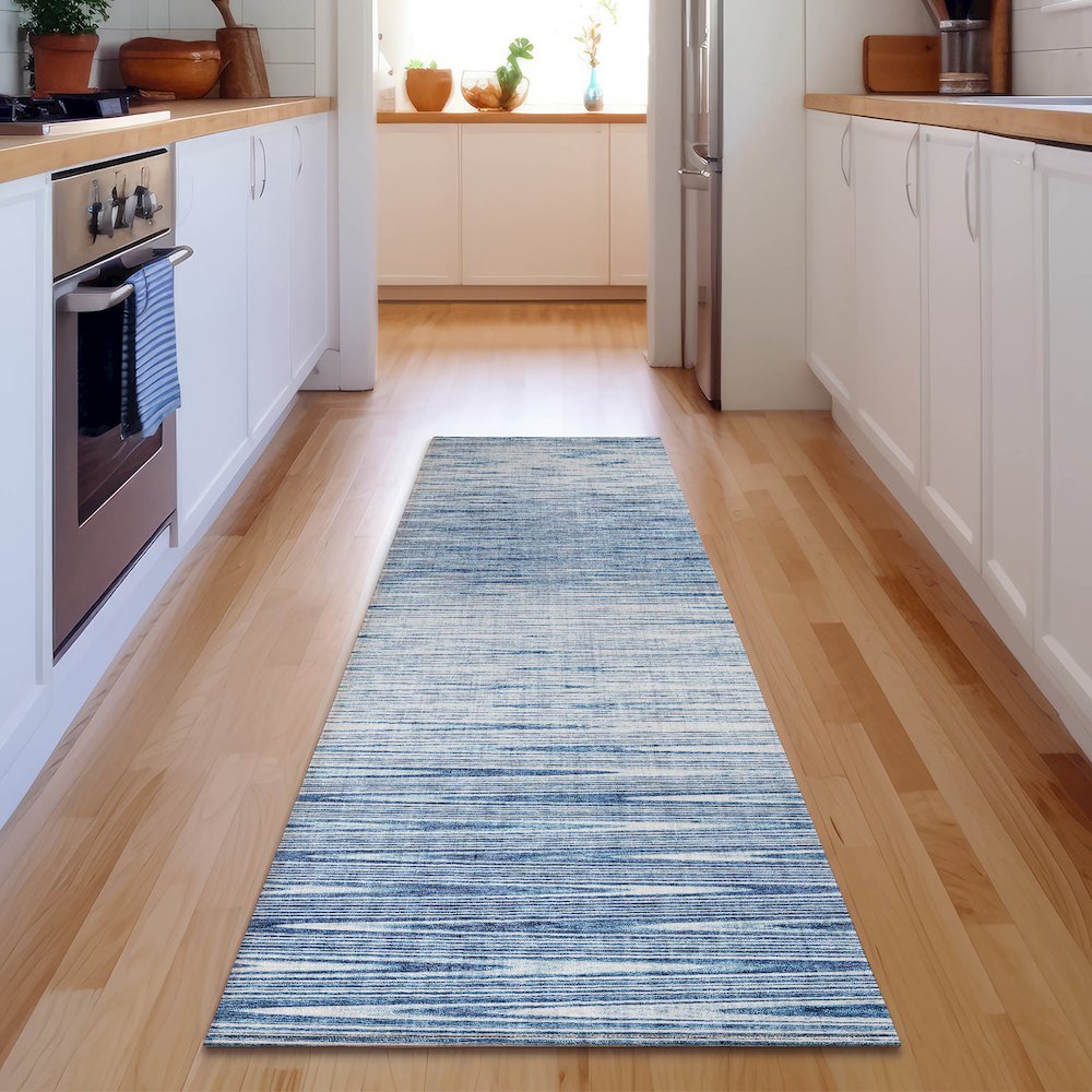 Premium Machine Washable Mayfield AMF800 Blue 2'3" x 7'6" Runner Rug. Picture 5