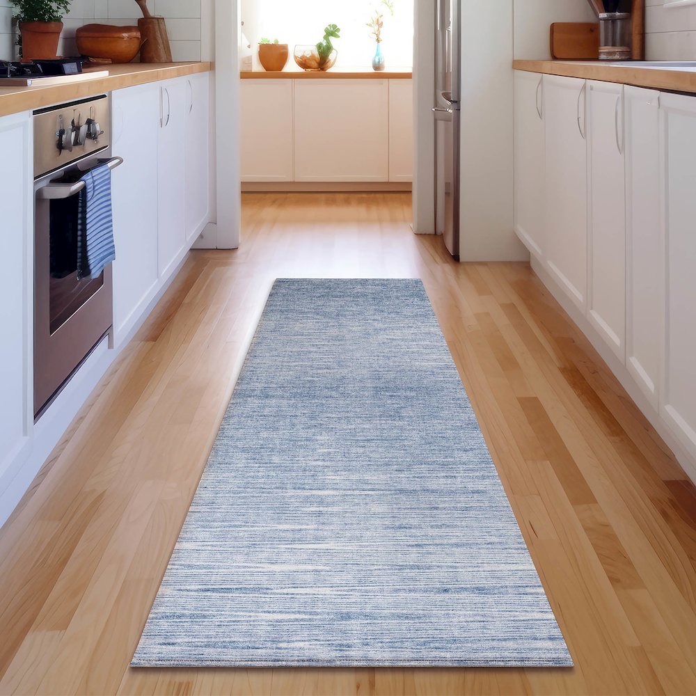 Premium Machine Washable Mayfield AMF800 Denim 2'3" x 7'6" Runner Rug. Picture 5