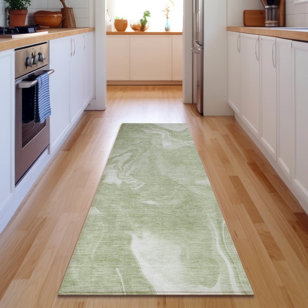 Premium Machine Washable Mayfield AMF802 Aloe 2'3" x 7'6" Runner Rug. Picture 5