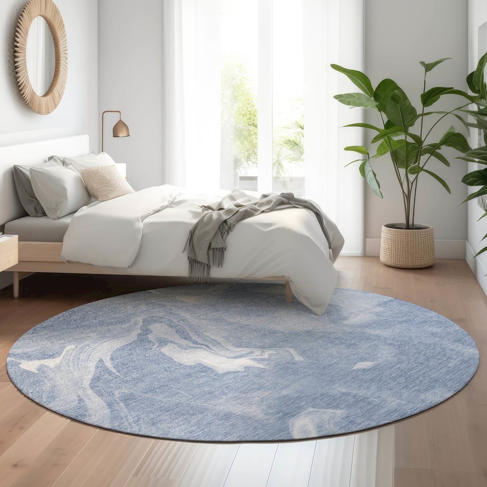 Premium Machine Washable Mayfield AMF802 Blue 8' x 8' Round Rug. Picture 5