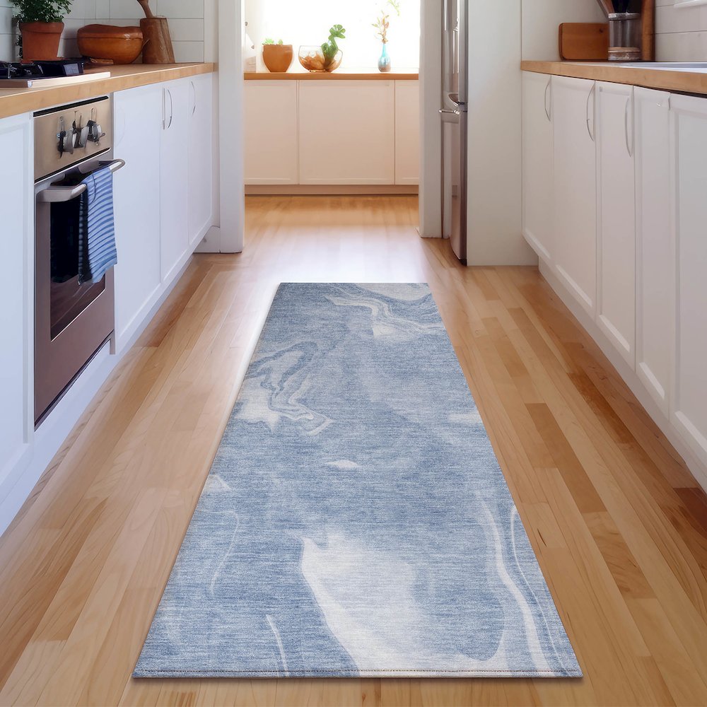 Premium Machine Washable Mayfield AMF802 Blue 2'3" x 7'6" Runner Rug. Picture 5