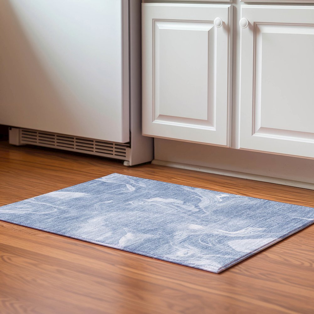 Premium Machine Washable Mayfield AMF802 Blue 1'8" x 2'6" Rug. Picture 5