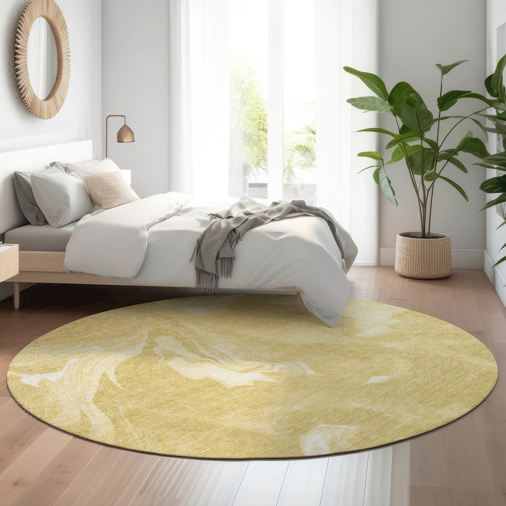 Premium Machine Washable Mayfield AMF802 Gold 8' x 8' Round Rug. Picture 5
